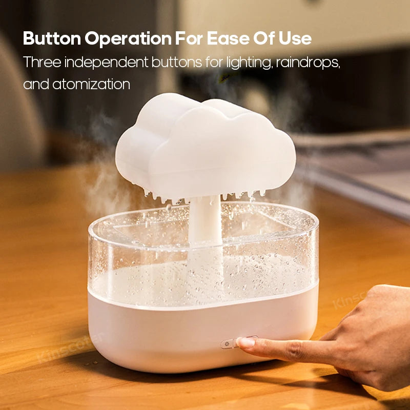 KINSCOTER Rain Clouds Aroma Diffuser: Zen Raindrops Air Humidifier & Essential Oil Sprayer – USB Desktop Ultrasonic Bliss!