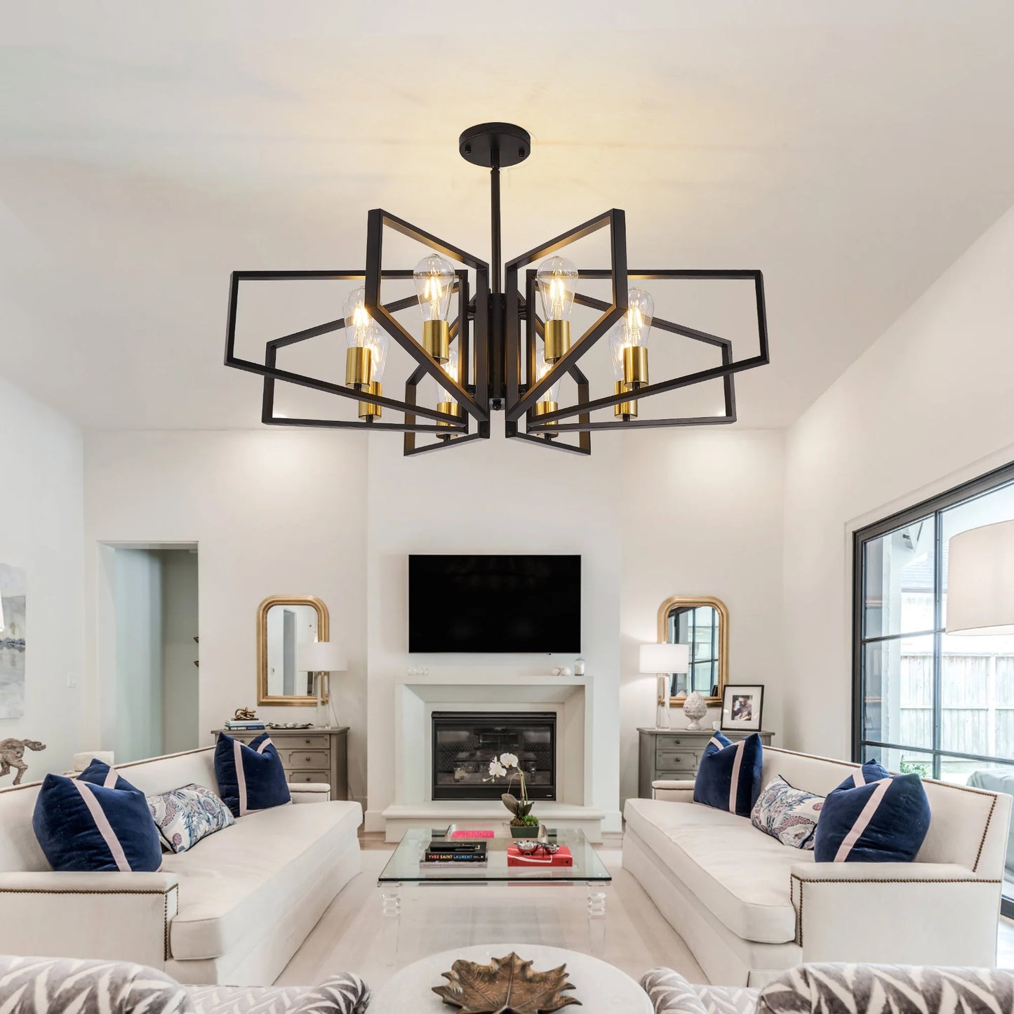 Luxury 8-Light Ceiling Chandelier – Geometric Metal Pendant for Stylish Interiors