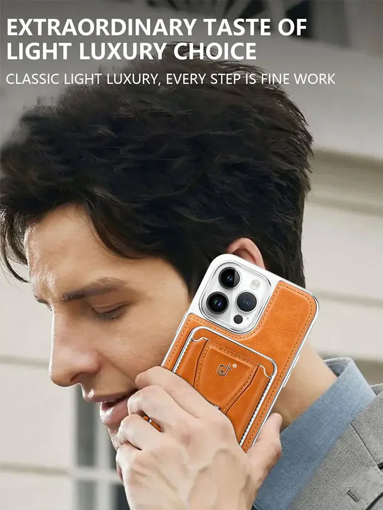 Sleek & Stylish: Leather Wallet Stand Phone Case with Card Holder for iPhone 13, 12, 14, 15 Pro Max & 15 Plus!