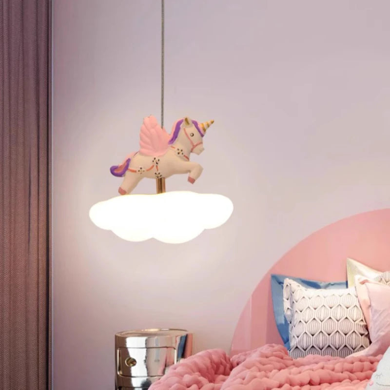 Colored Pegasus LED Cloud Chandelier for a Magical Princess Bedroom