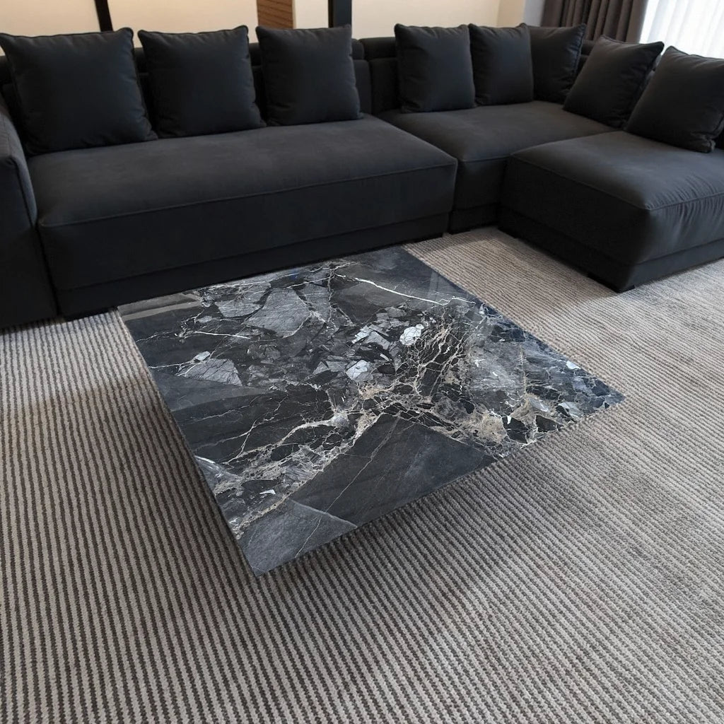Italian Marble Coffee Table Set – Venetian Brown Stone Centerpiece Furniture