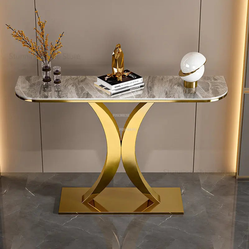 Modern Golden Luxury Slate Console Tables for Living Room & Entrance