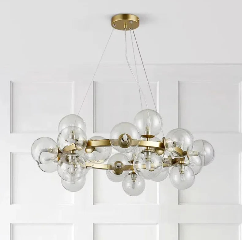 Modern Glass Bubble Chandelier Elegant Round Pendant Light Perfect for Living, Dining & Bedroom Spaces