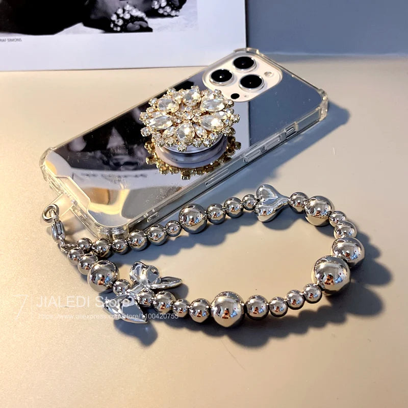 Sparkle and Shine: Shockproof Rhinestone Holder Mirror Case for iPhone 17 Pro Max/16/15/14 Pro
