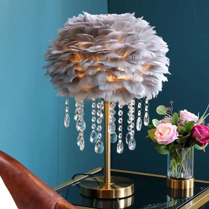 Luxury Nordic Feather Crystal Table Lamp For Home