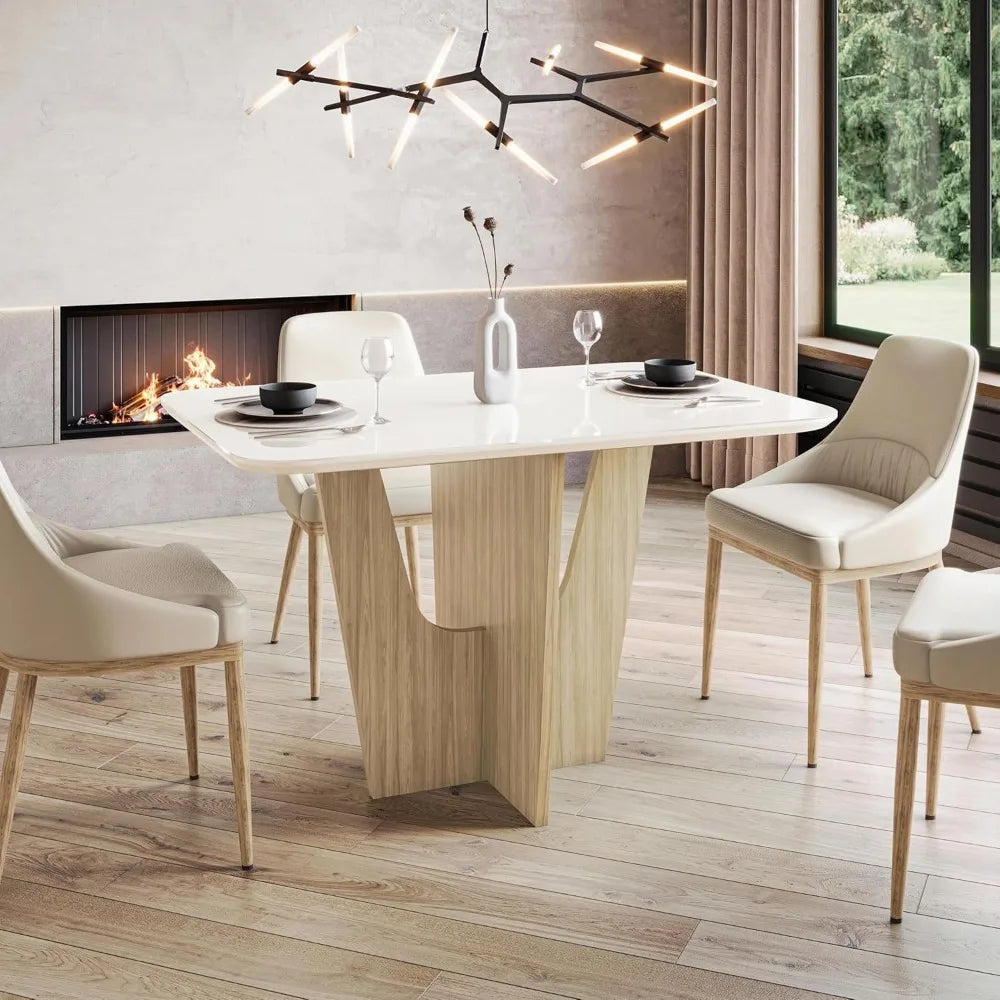 Luxury Italian-Style Glass Dining Table with Wood Base Perfect for Stylish Apartments & Homes