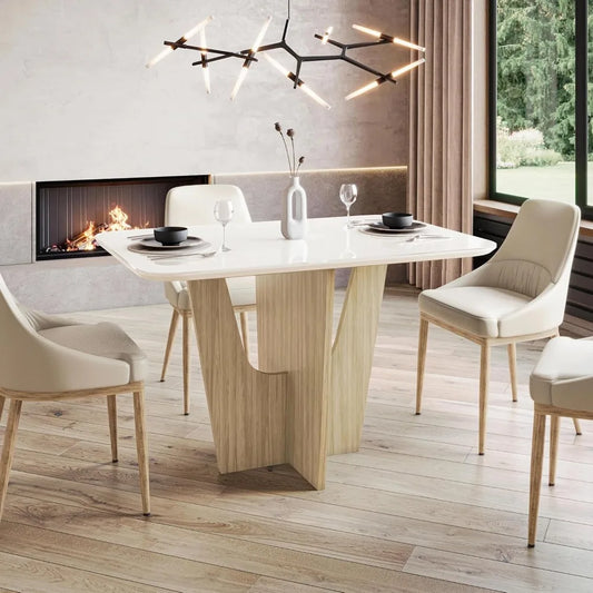 Luxury Italian-Style Glass Dining Table with Wood Base Perfect for Stylish Apartments & Homes
