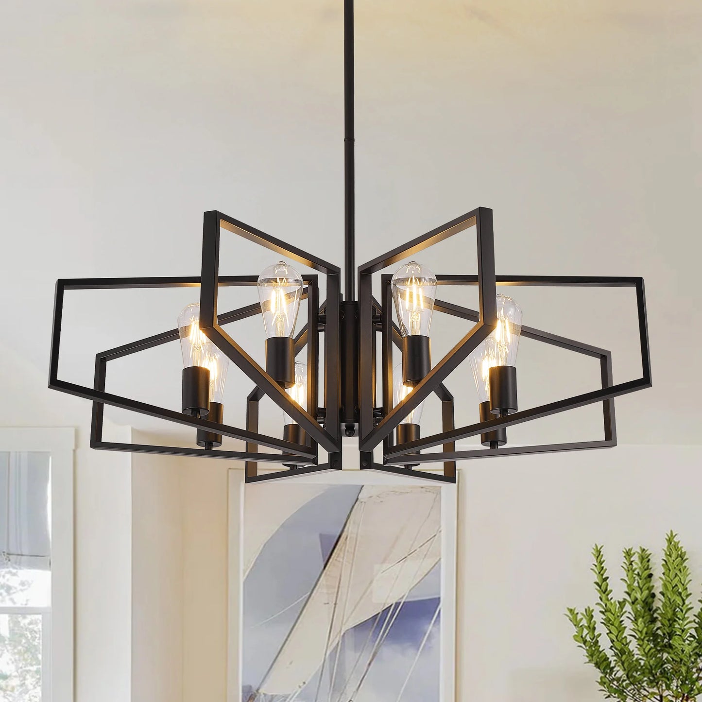 Luxury 8-Light Ceiling Chandelier – Geometric Metal Pendant for Stylish Interiors