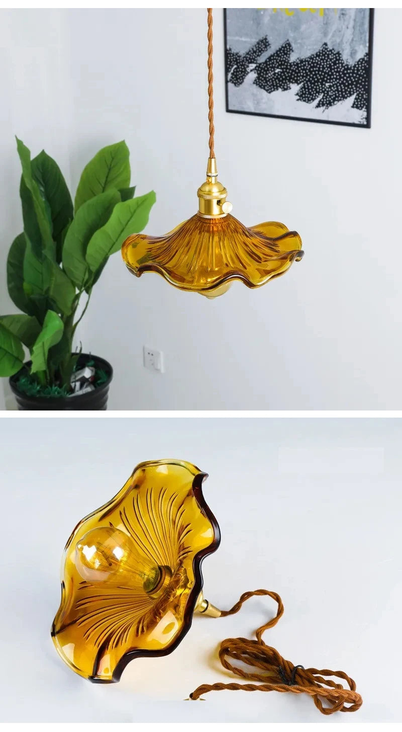 Brighten Up Your Space: Vibrant LED Pendant Light with Colorful Glass & Copper - Perfect for Bedrooms, Living Rooms, and Bars