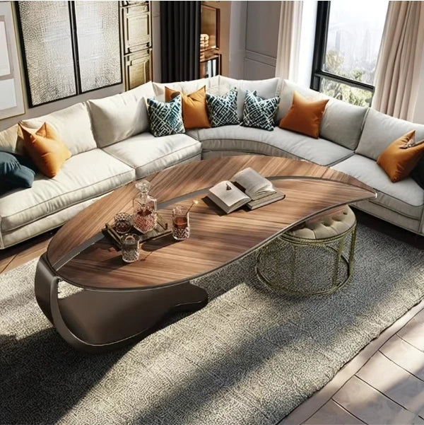 Unique Leaf-Shaped Wood Tea Table Stylish Small Apartment Living Room Furniture