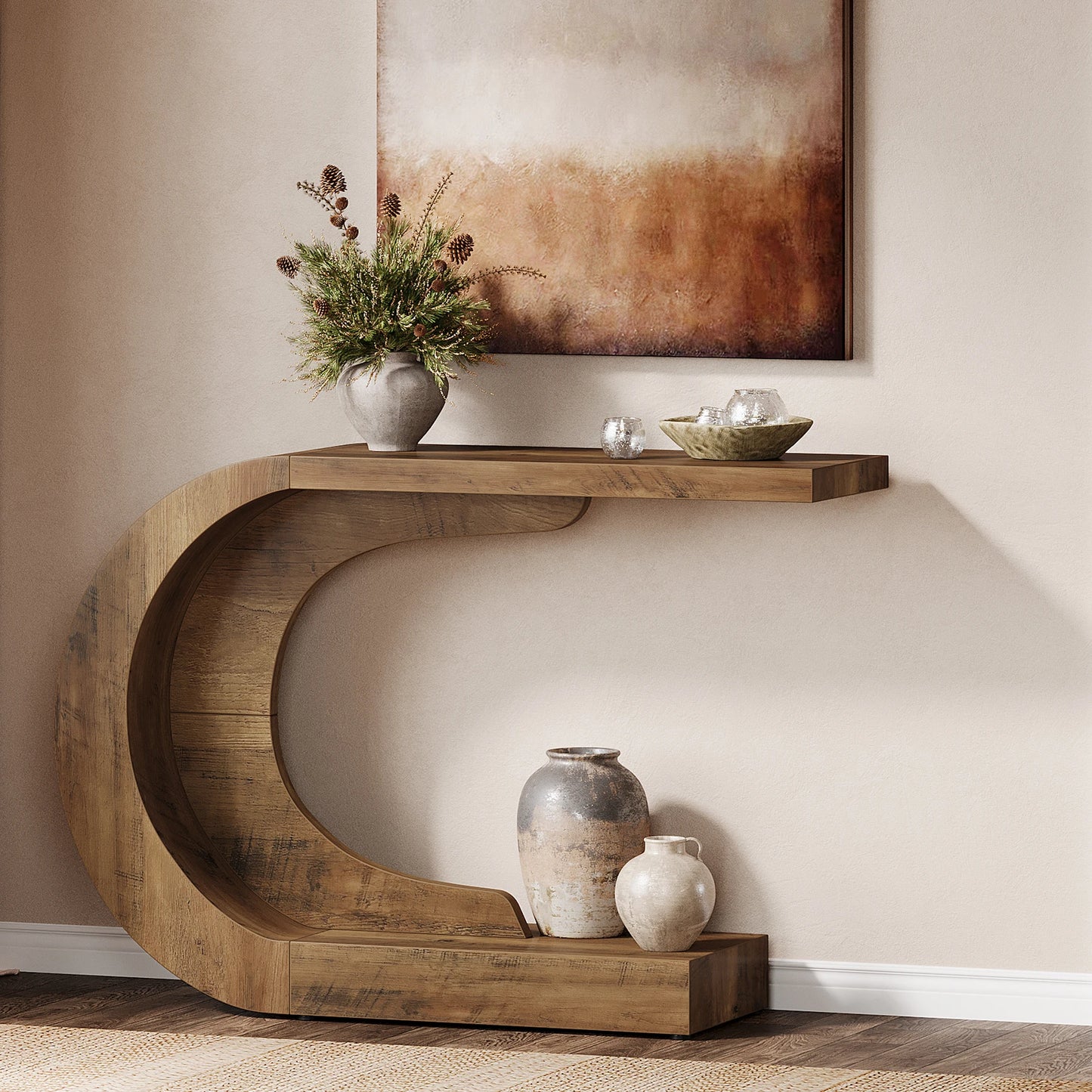Tribesigns Wood Console Table – 43.3" Mid-Century Modern C-Shaped Accent for Living Room