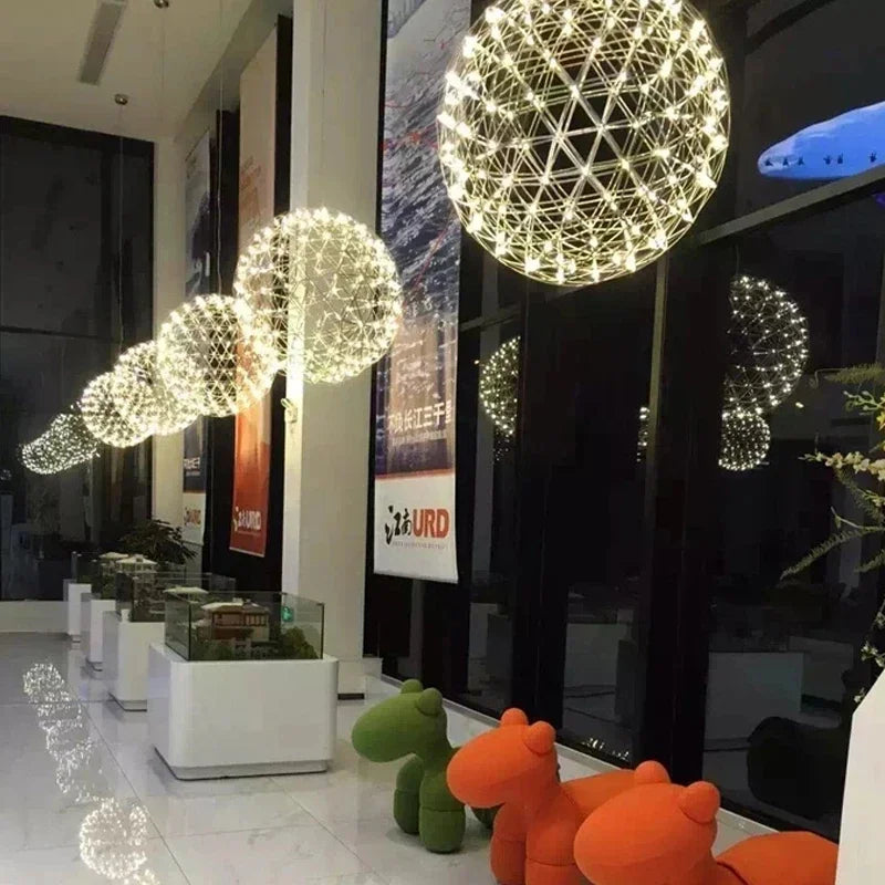 Modern Spark Ball LED Chandelier with Stainless Steel Elegance!