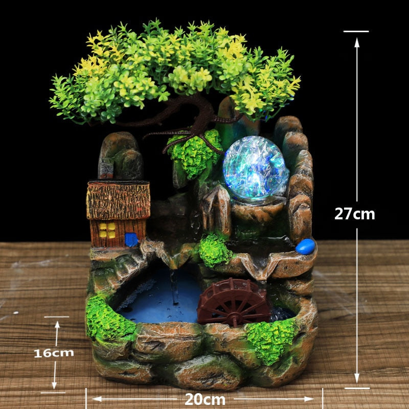 LED Lights Resin Rockery Flowing Water Fountain For Home Decoration