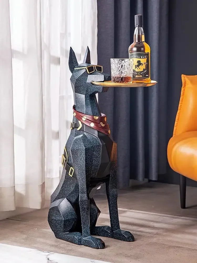Large Doberman Dog Sculpture – Stylish Home Decoration with Functional Tray Storage