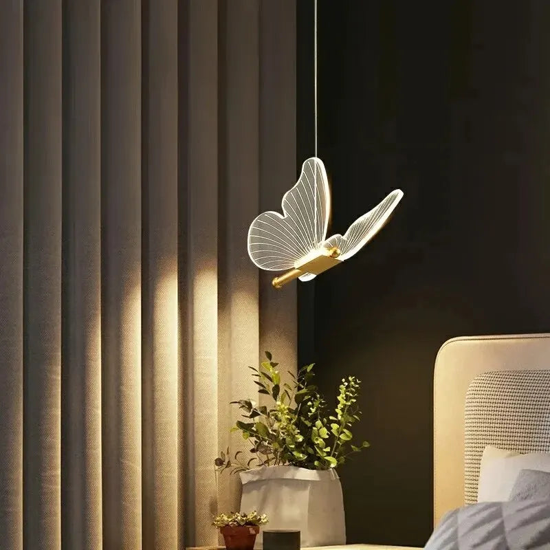 Butterfly LED Pendant Lamp Artistic Hanging Light for Bedroom, Bedside & Staircase Decor