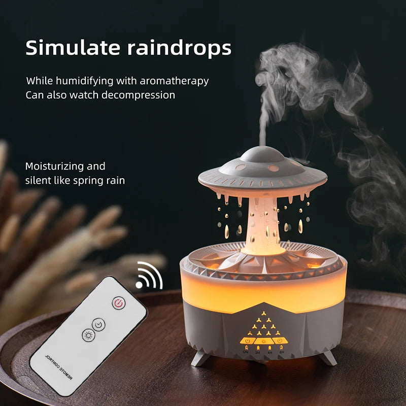 Enchanting Rain Cloud Humidifier & Essential Oil Diffuser: 350ml with 7-Color Night Lights & Remote Control!