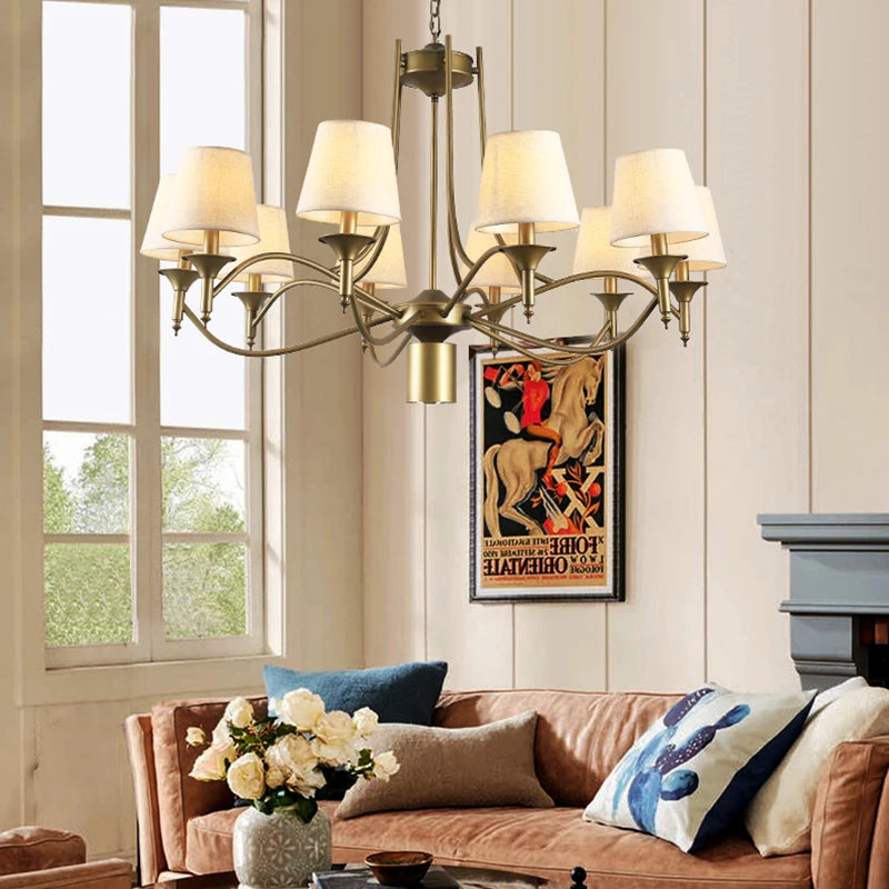 Vintage Iron Chandelier with Soft Cloth Lampshades