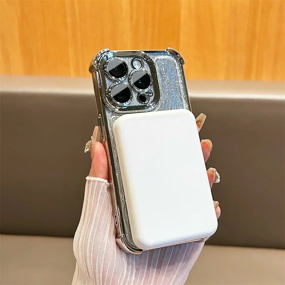Shine Bright: Glitter Water Ripple MagSafe Case with Holder for iPhone 16 Pro Max to 15