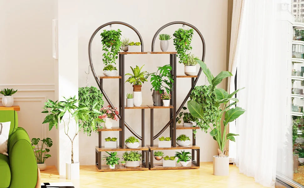 Heartfelt Elegance: 6-Tier Metal Plant Stand – Creative Half Heart Ladder Shelf for Indoor Plants