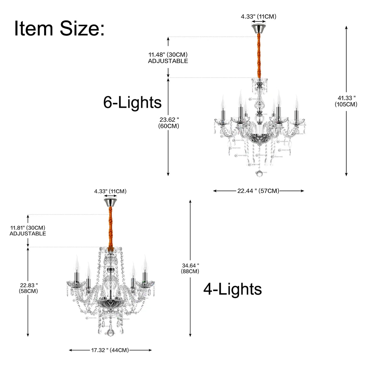 Ridgeyard 4-18 Arms K9 Crystal Chandelier – Luxury Modern & Boutique Style for Hallways, Living Rooms, Dining Rooms, & Bedrooms