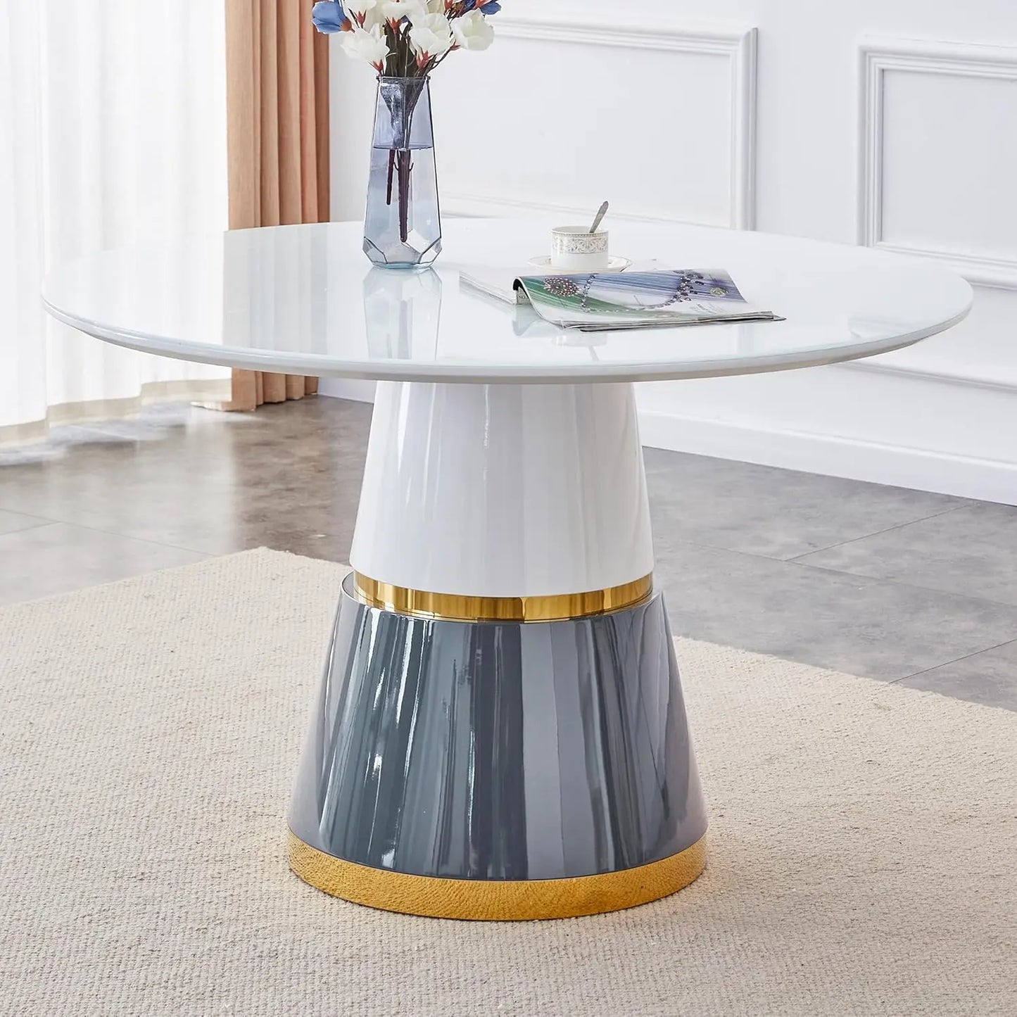 Luxury Wood Texture Round Dining Table Perfect for Kitchens, Dining Rooms & Apartments