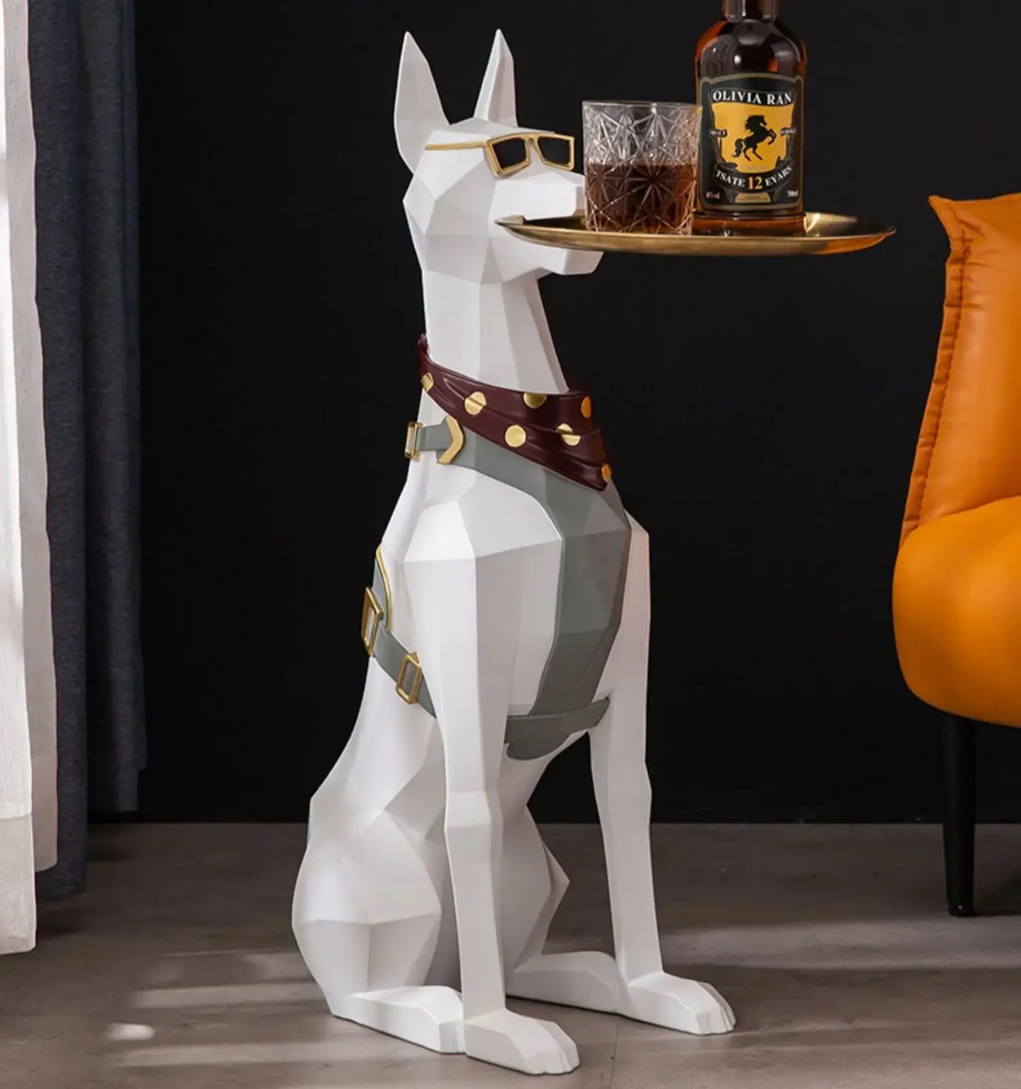 Creative Large Resin Doberman Dog Tray Table For Living Room & Bedroom