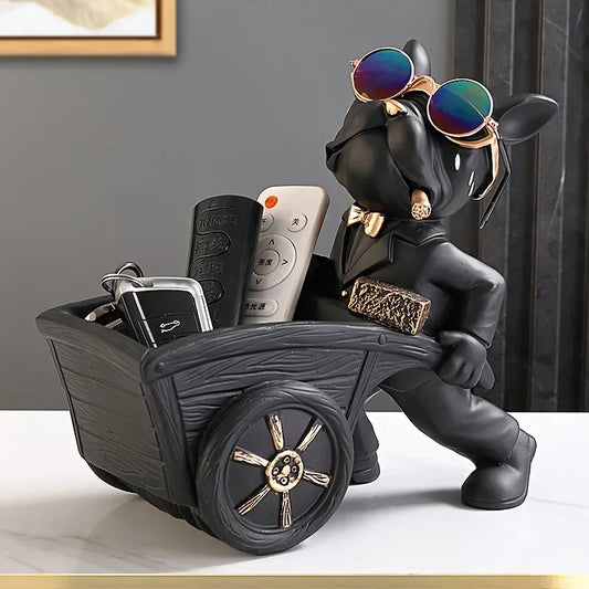 French Bulldog Resin Figurine with Wheelbarrow – Decorative Dog Sculpture for Home & Table