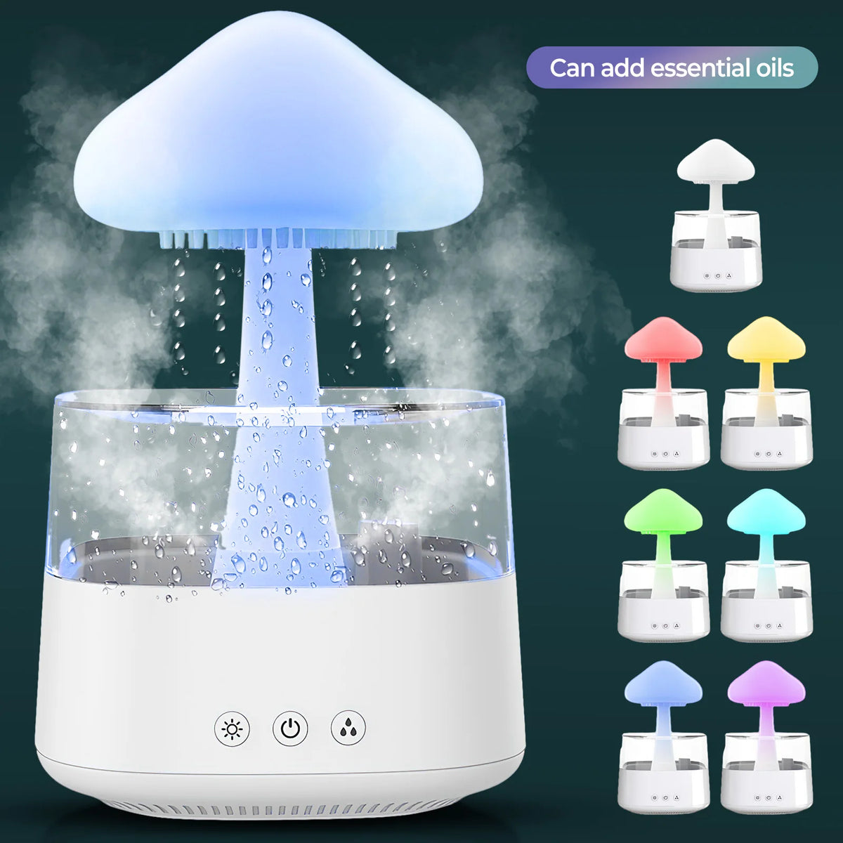 Mushroom Rain Aroma Diffuser: USB Colorful Night Light Humidifier with Relaxing Water Sounds!