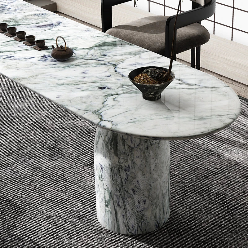 Oval Natural Stone Table with Solid Base Elegant Acrylic Floating Marble Desk for Home & Office