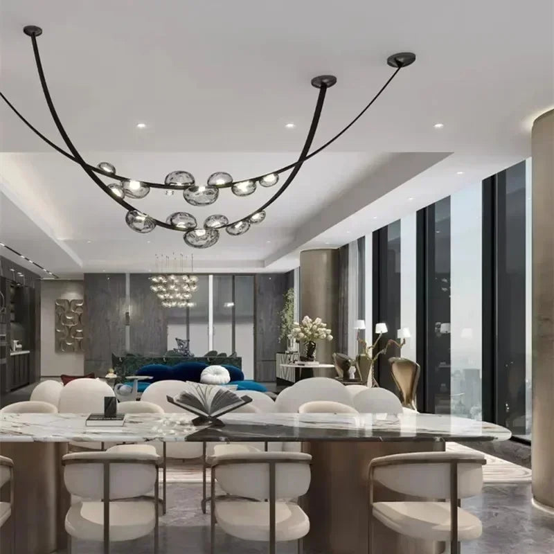 Nordic Leather Pendant Light LED Glass Chandelier for Living Rooms