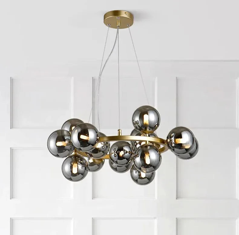 Modern Glass Bubble Chandelier Elegant Round Pendant Light Perfect for Living, Dining & Bedroom Spaces