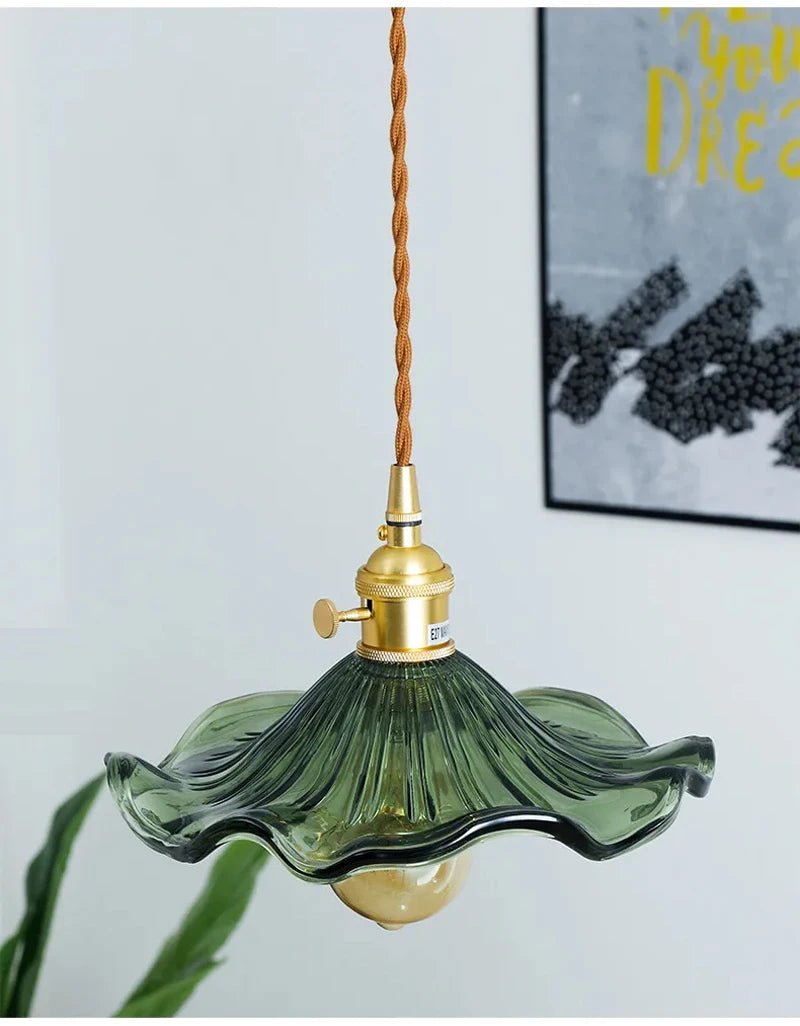 Brighten Up Your Space: Vibrant LED Pendant Light with Colorful Glass & Copper - Perfect for Bedrooms, Living Rooms, and Bars
