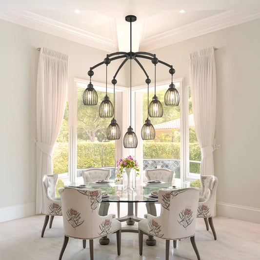 Luxury Farmhouse Pendant Light – Adjustable Black Rope Industrial Chandelier for Home