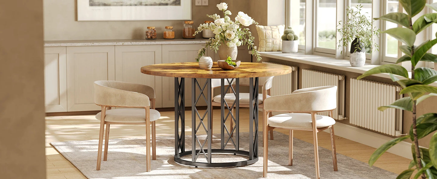 Tribesigns Circle Dining Table – 47-Inch Industrial Farmhouse Table for Kitchen & Dining