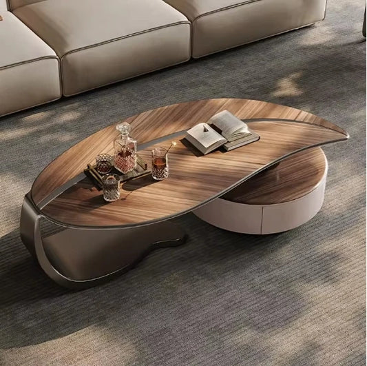 Unique Leaf-Shaped Wood Tea Table Stylish Small Apartment Living Room Furniture