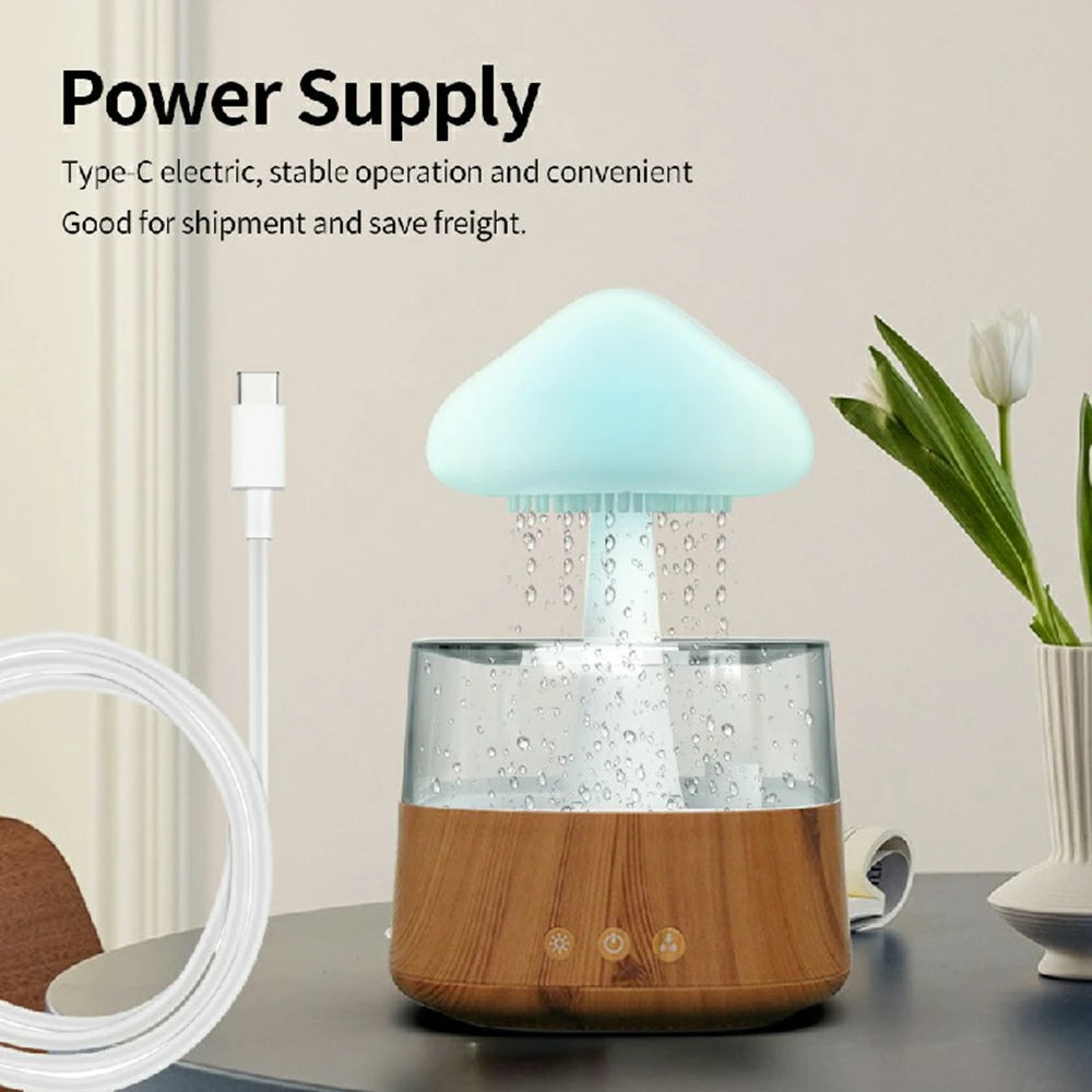 Mushroom Rain Aroma Diffuser: USB Colorful Night Light Humidifier with Relaxing Water Sounds!