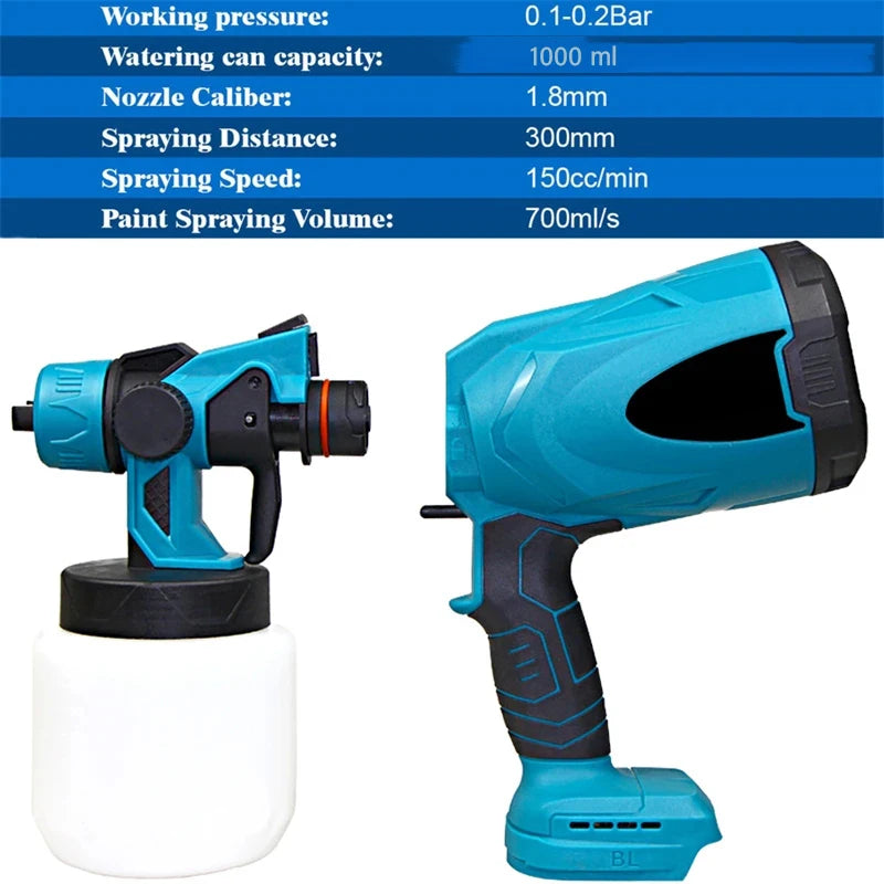 1000ML High-Power Cordless Electric Spray Gun: HVLP Paint Sprayer for Auto, Furniture & Steel Coating | Compatible with Makita 18V Battery
