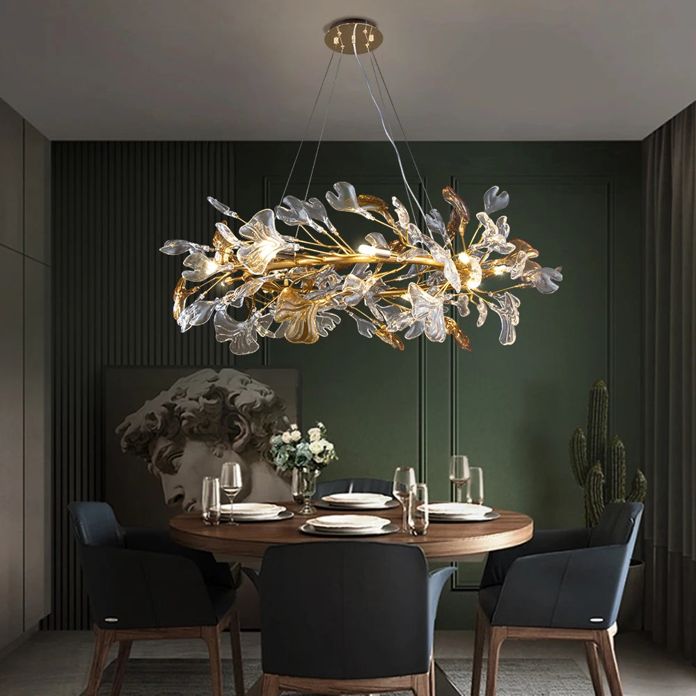 Round Glass Leaf Luxury Crystal Branch Chandelier Turn Your Space into a Luxury Haven