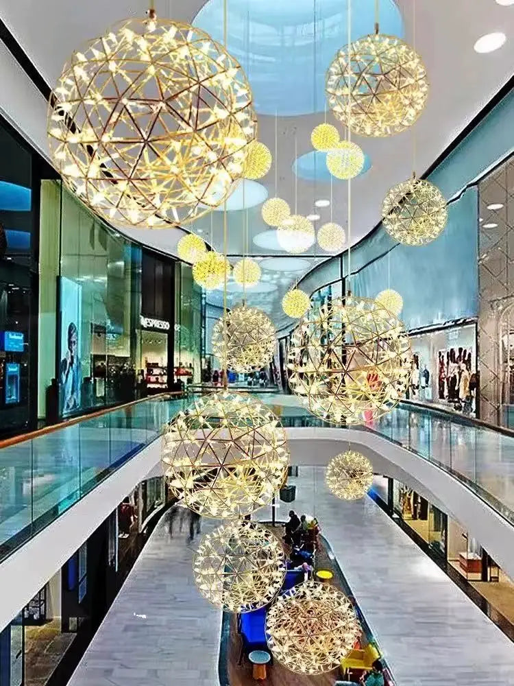 Modern Brief Loft Spark Ball LED Chandelier Fixture Firework Ball Stainless Steel Pendant Lamp for Home Decor Lighting 110-240V