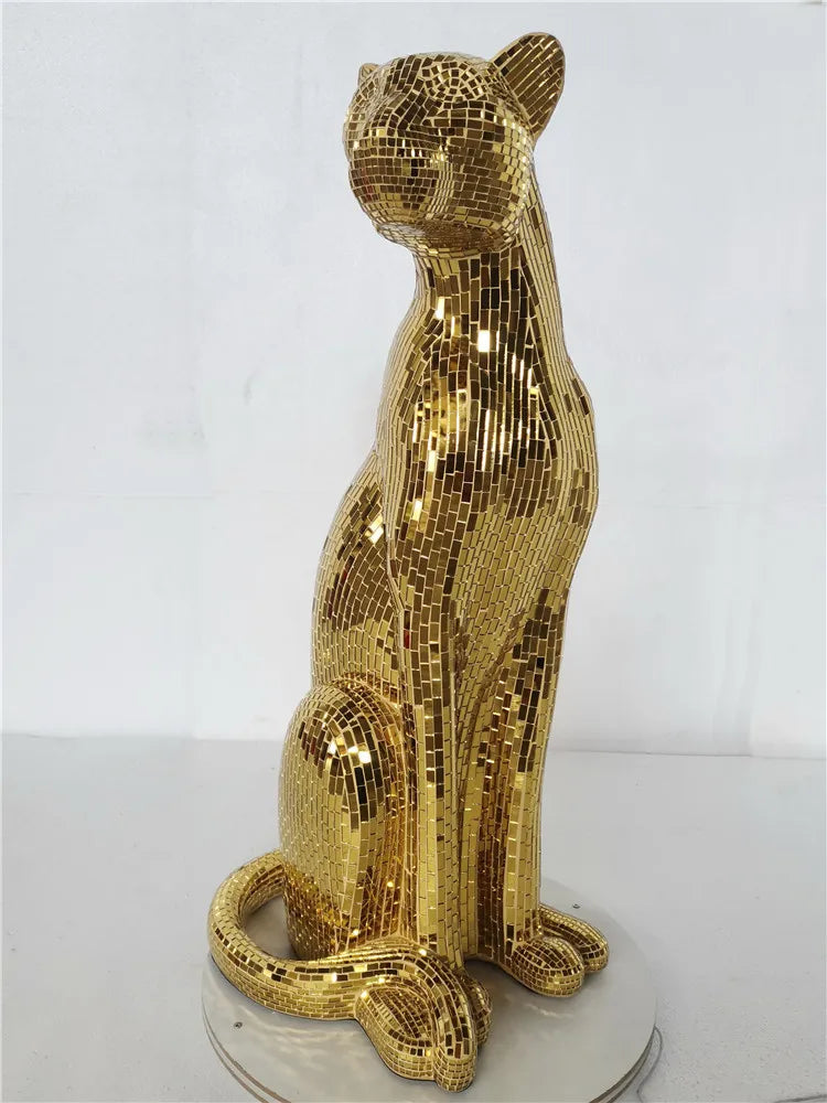 Leopard Animal Craft Statue – Glitter Glass Figurine for Home Decoration & Gift Idea