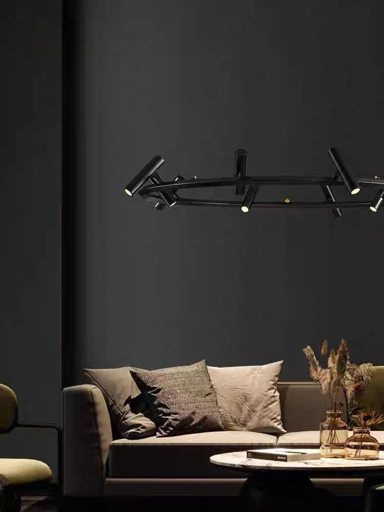 Italian Designer Round Ring Chandelier Modern Black Pendant Light for Dining & Living Spaces