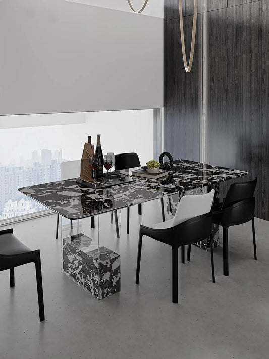 Luxury Floating Dining Table in Calacatta Black Gold Perfect for Modern Homes