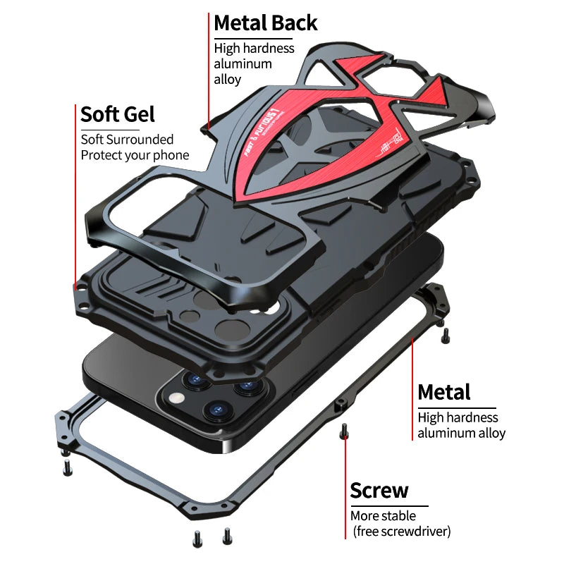 Ultimate Protection: Luphie Metal Armor Case for iPhone 11/12/13/14/15 Pro Max & Plus - Shockproof & Stylish! 🛡️📱