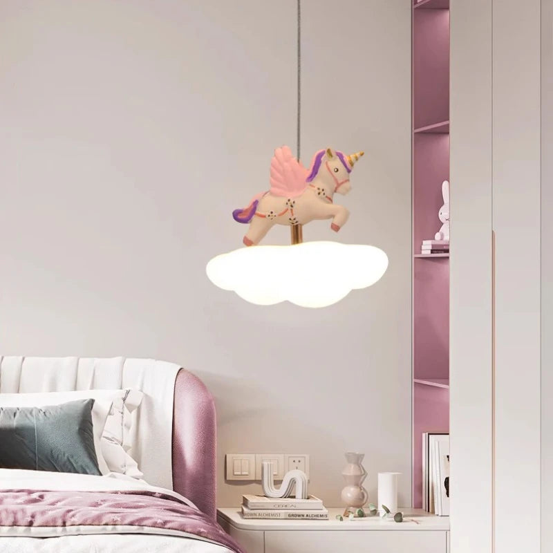 Colored Pegasus LED Cloud Chandelier for a Magical Princess Bedroom