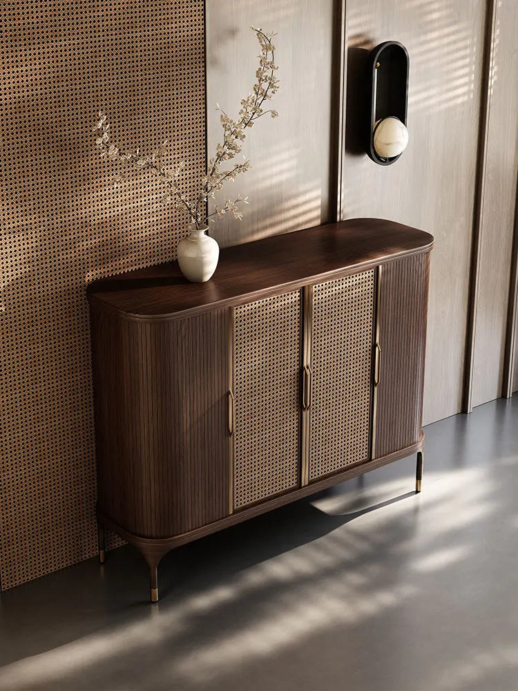 Luxury Medieval Walnut Shoe Cabinet Perfect Storage for Villa Entrances & Living Rooms