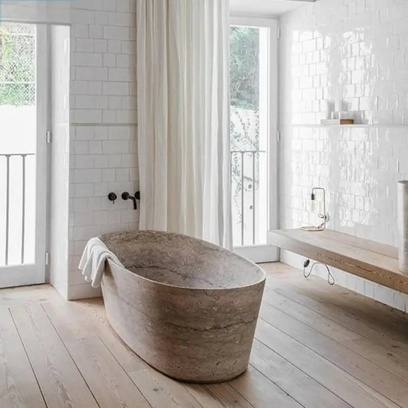 Customizable Natural Marble Bathtub Handcrafted Natural Stone Soaking Tub for Villas & Hotels