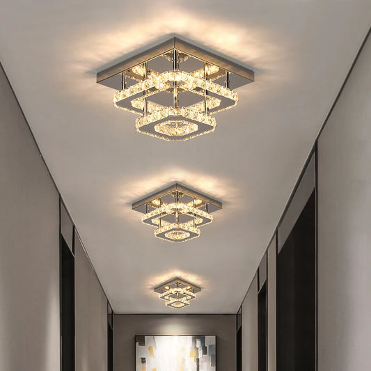 Elegant Crystal Flush Mount LED Ceiling Light – Round & Square Options for Kitchen, Hallway & Foyer