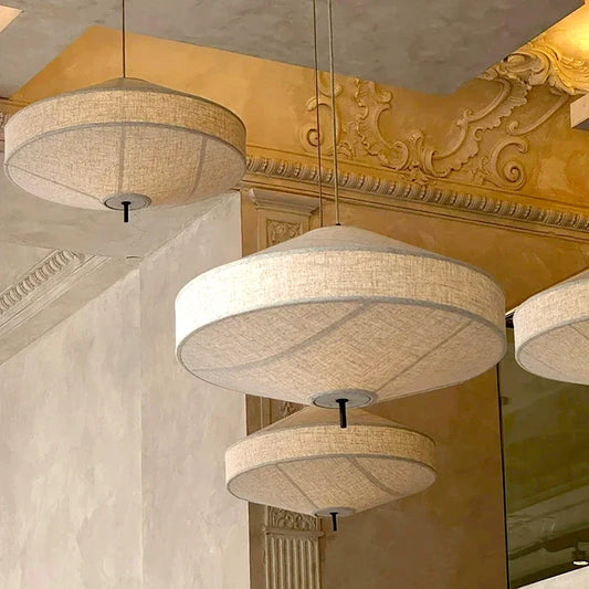 Wabi Sabi Fabric Pendant Light – Japanese UFO Lantern Chandelier for Modern Dining Rooms