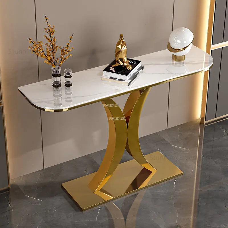 Modern Golden Luxury Slate Console Tables for Living Room & Entrance