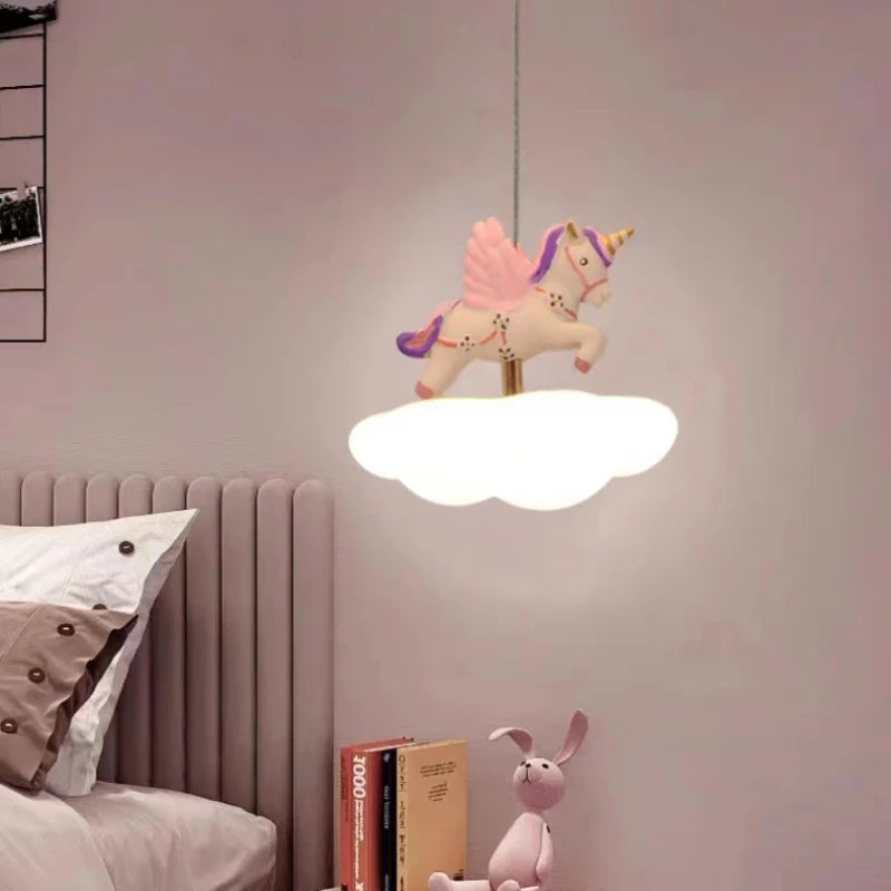 Colored Pegasus LED Cloud Chandelier for a Magical Princess Bedroom